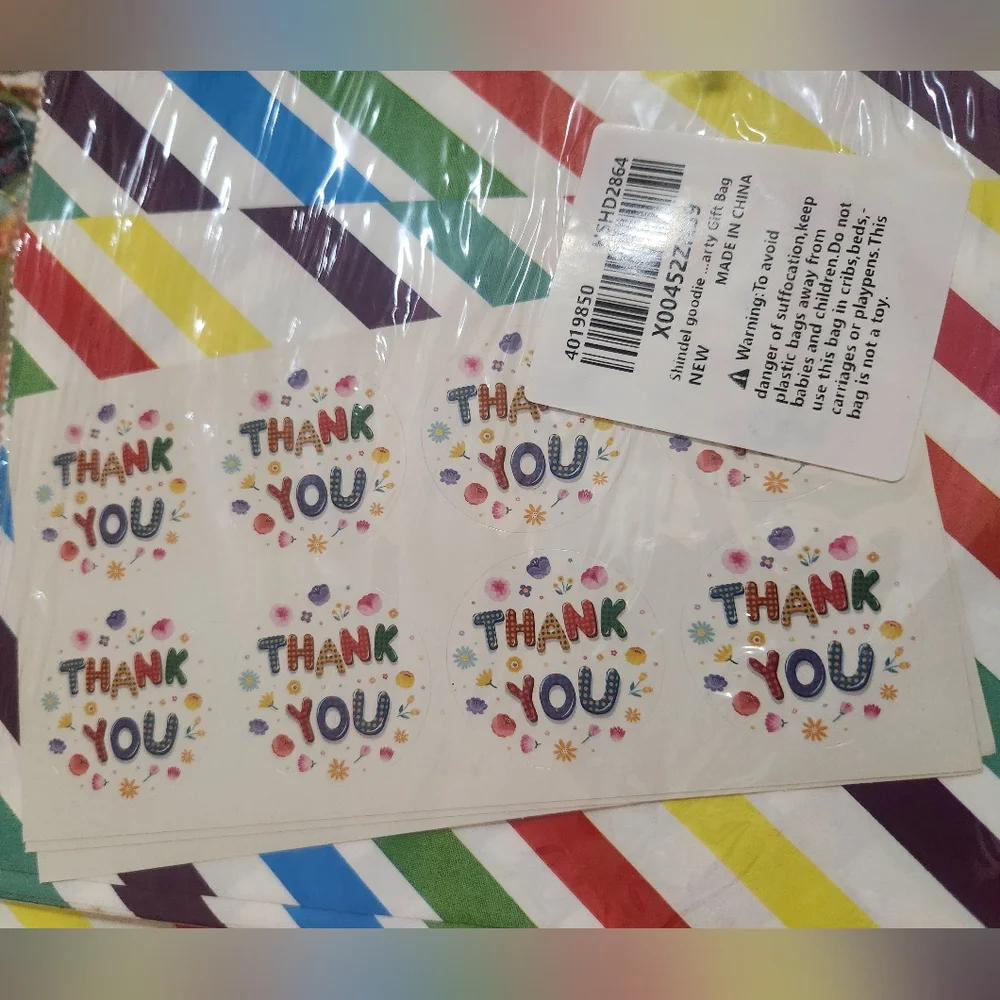 Shindel Rainbow Striped Party Favor Bags With Thank You Sealing Stickers 24 Pcs